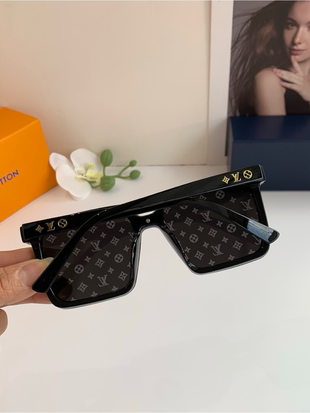 Louis Vuitton Black Monogram Shield Sunglasses with Gold Accents